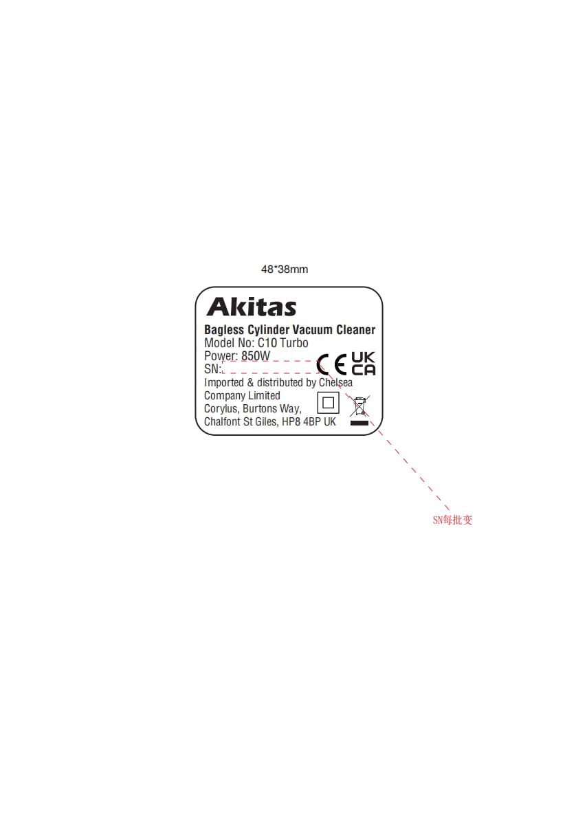 Akitas C10T 850W Beutelloser Staubsauger,Cat and Dog Tierhaare,Staubsaugerzylinder mit Deutschem Wessel Werk,28cm Breite Große Turbokopf-Spinnbürste