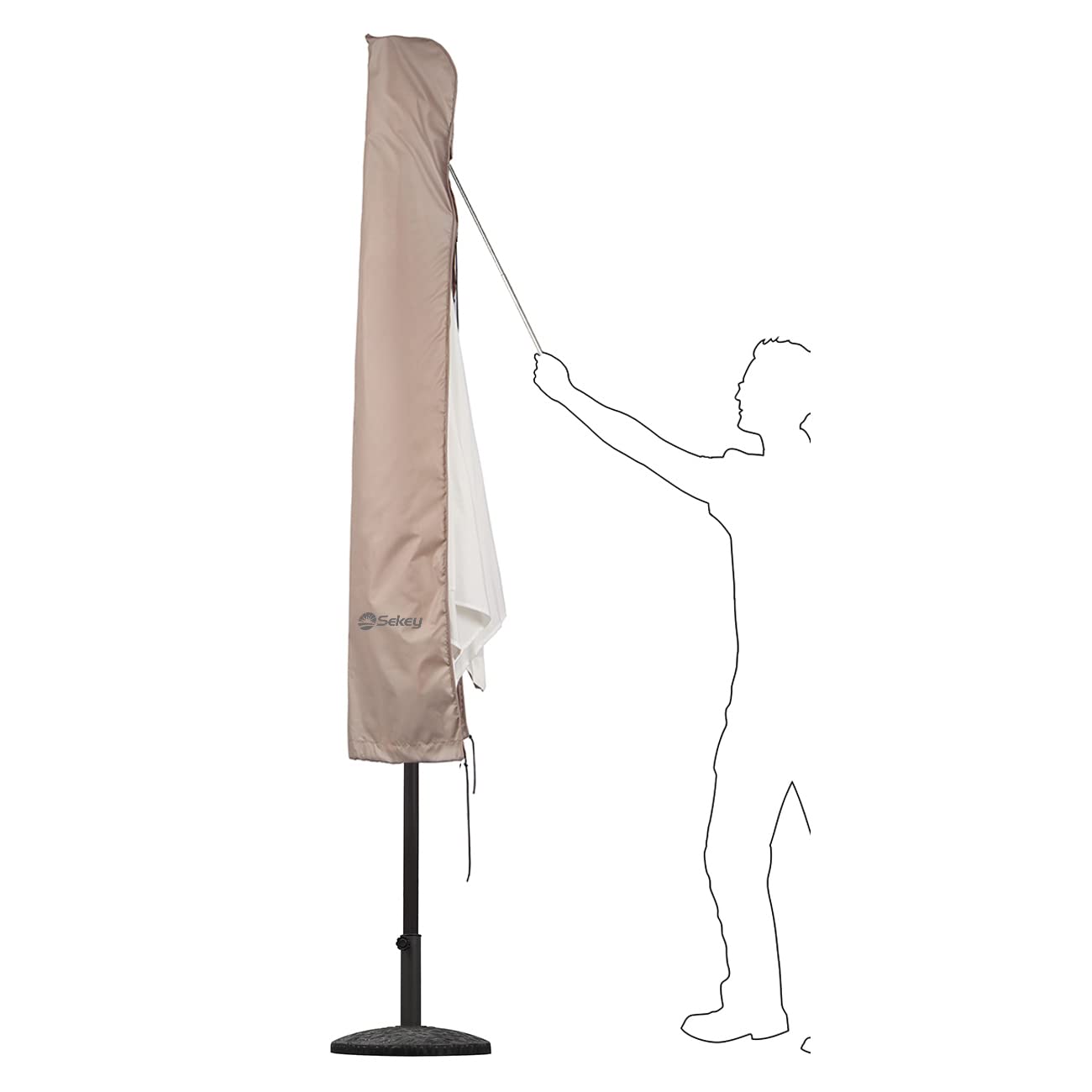 Sekey Sonnenschirm Schutzhülle mit Stab, Abdeckhauben für Ø 350cm / 200x300cm Gartenschirm , Abdeckung für Marktschirm / Balkonschirm, 100% Polyster wasserdicht