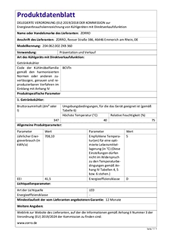 ZORRO - Getränkekühlschrank ZKB 360 - schwarz - Flaschenkühlschrank - Kühlschrank mit Glastüre - Gastro Getränkekühler - Partykühlschrank