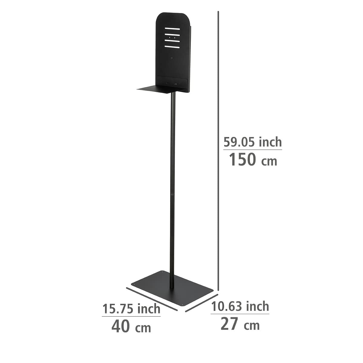 WENKO Desinfektions-Ständer, universelle Halterung mit Standfuß für Desinfektionsmittel-Spender zur Wandmontage, Desinfektionssäule aus rostfreiem Edelstahl schwarz lackiert, 40 x 150 x 27 cm