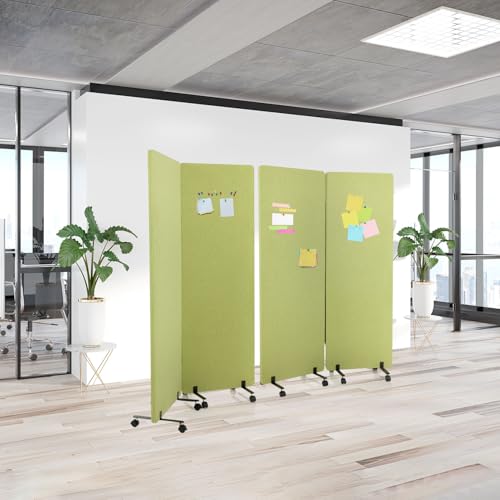 hjh OFFICE Mobile Akustik Trennwand 2er Set 177 x 60 cm FLEXMIUT Stoff Grün Raumteiler mit Rollen & Gleiter 891002