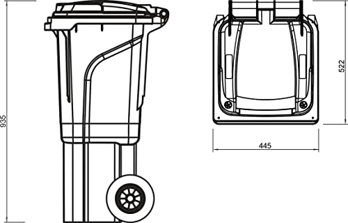 Bauer Mülltonne mit 2 Rädern und Deckel, Müllgroßbehälter, Abfalltonne, Mülleimer, Volumen: 80 Liter, Farbe: Gelb, Größe: 935 x 445 x 522 mm