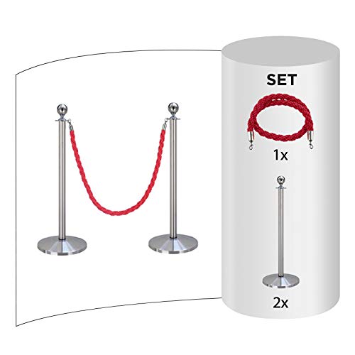 2-Stück-Set FLEXIBARRIER Personenleitsystem Absperrung mit Kordel -Basic- (Silber) Kordelständer/Absperrständer (2X Pfosten + 1x Rot Kordel)