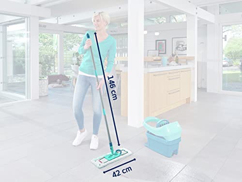 Leifheit rückenschonender Bodenwischer Profi XL micro Duo, Stahlstiel 146cm, Wischmopp mit Fußklick, Mikrofaser Bezug für Fliesen und Laminat, 360° Drehgelenk, Click-System, umweltfreundlicher Karton