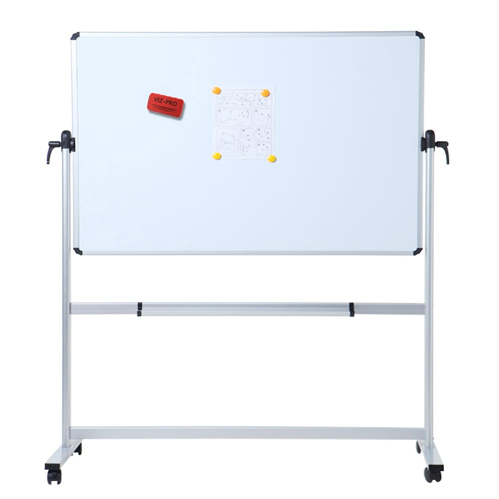 VIZ-PRO Doppelseitiges Magnetisches Drehbares Mobiles Whiteboard, Aluminiumrahmen & Ständer, W1200xH900mm