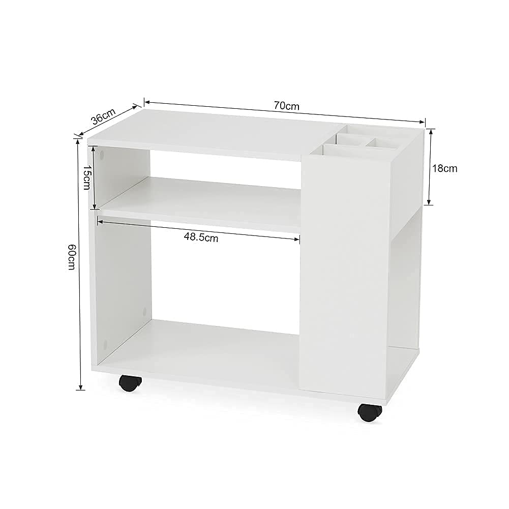 Mondeer Aktenschrank, Büroschrank mit Verstellbaren Trennwänden und Universalrädern Modern Einfach für Büro Arbeitszimmer Wohnzimmer, Weiß, 70 x 36 x 60 cm