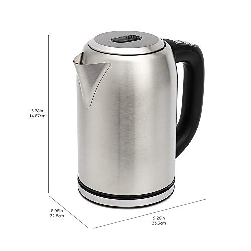 Amazon Basics Edelstahlwasserkocher mit Digitalanzeige, Strix-Controller, Warmhaltefunktion, Temperaturregelung, 1,7 l (EU-Stecker), Silber