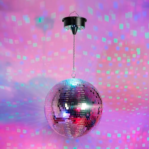 Ibiza - DISCO1-30 - 30cm Durchmesser Facettenkugel mit 18 LED Sockel und 20cm Kette - Batteriebetrieben
