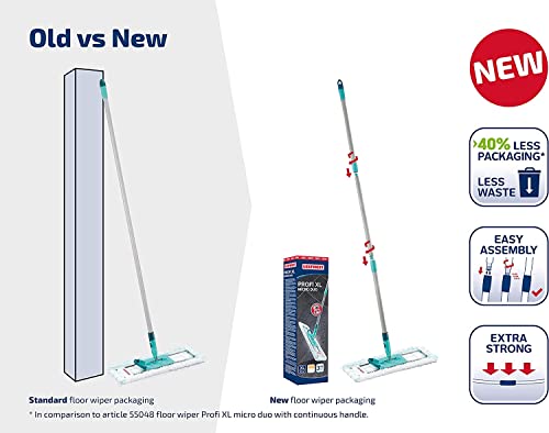 Leifheit rückenschonender Bodenwischer Profi XL micro Duo, Stahlstiel 146cm, Wischmopp mit Fußklick, Mikrofaser Bezug für Fliesen und Laminat, 360° Drehgelenk, Click-System, umweltfreundlicher Karton