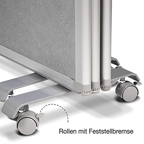 Floordirekt Filz Stellwand mobile Stellwandsystem 3-teilig - Filztafel Pinnwand mit Rollen - Trennwand Raumteiler - Präsentationswand Messewand - doppelseitig nutzbar (180 x 60 x 180 cm, Grau)