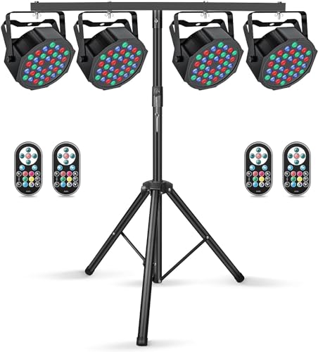 4 Stücke 36 LED Par Strahler Bühnenlicht mit Lichtstativ, 72W Discolicht Partylicht mit Fernbedienung, RGB DMX512 7 Modi Beleuchtung Partylicht Lichteffekte für Party Bar Stage Feste Show Weihnachten