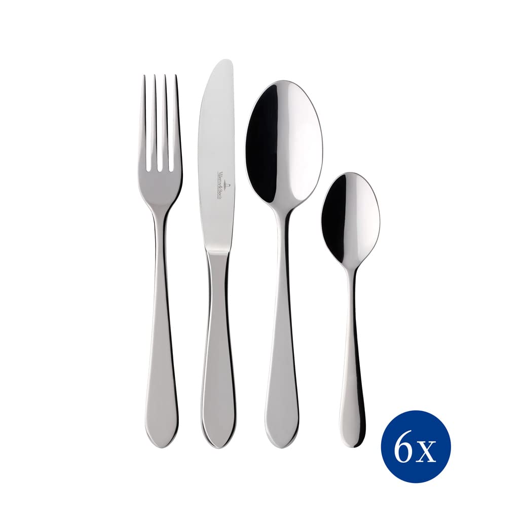 Villeroy & Boch – Oscar Besteckset 30 tlg. Silber/Platin, Spülmaschinenfest, Rostfrei, Besteck Set 30 teilig, Essbesteck, Gabel, Messer, Löffel, Essbesteck Set, Edelstahl