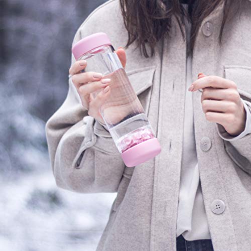 VitaJuwel inu! ROSE | Die Wasserflasche mit echtem Rosenquarz und Blume des Lebens