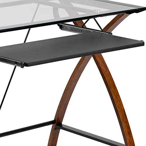 Flash Furniture Schreibtisch mit Glasplatte & Kirschholzgestell, 99×59×73 cm