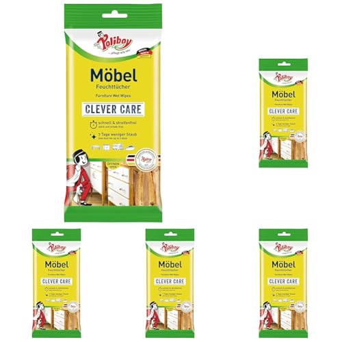 Poliboy - Staubmeister Möbel Feuchttücher - speziell für Holzoberflächen entwickelte Reinigungstücher - Einzeln - 1x24 Tücher - Made in Germany (Packung mit 5)