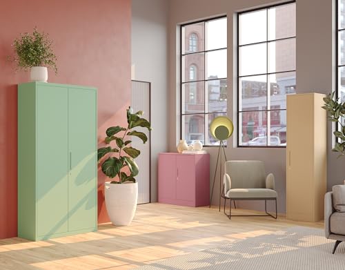 Jan Nowak Kleiner Aktenschrank C001B Büroschrank Metallschrank Aufbewahrungsschrank 2 Verstellbare Fachböden Pulverbeschichtet Abschließbar 92,5 cm x 90 cm x 40 cm (Rosa)