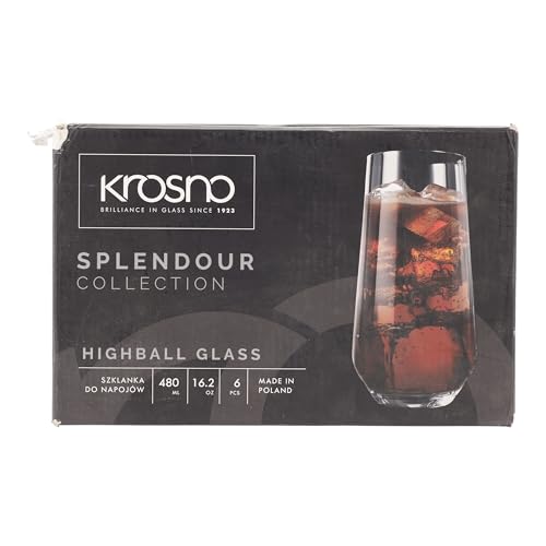 Krosno Wassergläser Longdrinkgläser Trinkgläser | Set von 6 | 480 ML | Splendour Kollektion | Perfekt für zu Hause, Restaurants und Partys | Spülmaschinenfest