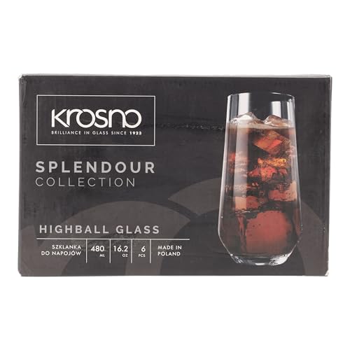 Krosno Wassergläser Longdrinkgläser Trinkgläser | Set von 6 | 480 ML | Splendour Kollektion | Perfekt für zu Hause, Restaurants und Partys | Spülmaschinenfest