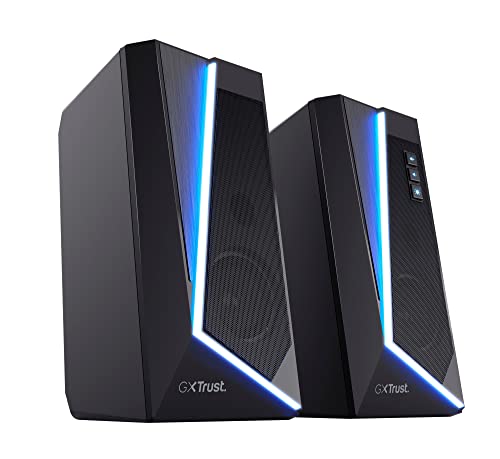 Trust Gaming Lautsprecher für PC GXT 609 Zoxa - Computer Boxen, Lautsprecherset mit 6 Verschiedene RGB Beleuchtungsarten, Stromversorgung über USB, 12W, PC/Laptop, Schwarz