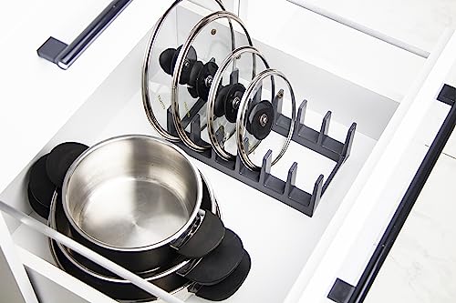 BOAA Fresh Topfdeckelhalter – Platzsparender Deckelhalter für bis zu 6 Deckel & Pfannen | Perfekte Küchenorganisation für Schubladen & Arbeitsplatten (Anthrazit)