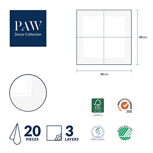 PAW - Servietten 3-lagig (33 x 33 cm) I 20 Stück I Perfekt für Geburtstage, Partys, Hochzeiten, Kommunion und Feiern I Papierservietten Bunt - Elegante Blumen I Farbe: Roses on Velvet