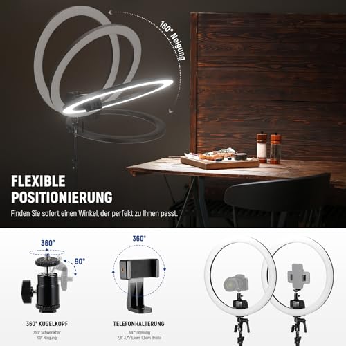 NEEWER SRP18C RGB LED Ringlicht Set ultraschlank App Steuerung mit umkehrbarem Licht Ständer, Telefonhalter, Kugelkopf, 2500K–10000K, CRI 95+/TLCI 97, 3700Lux/0,5m 18 Szenen für TikTok/Make up/Gaming