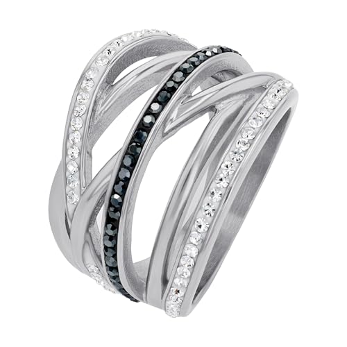 s.Oliver Ring Edelstahl Damen Ringe, mit Kristall, Silber, Kommt in Schmuck Geschenk Box,