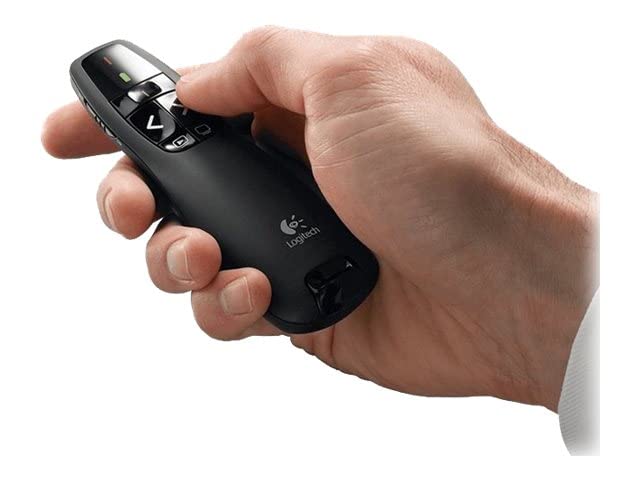 Logitech R400 Presenter, Kabellose 2.4 GHz Verbindung via USB-Empfänger, 15m Reichweite, Roter Laserpointer, Intuitive Bedienelemente, 6 Tasten, Batterieanzeige, PC - Schwarz