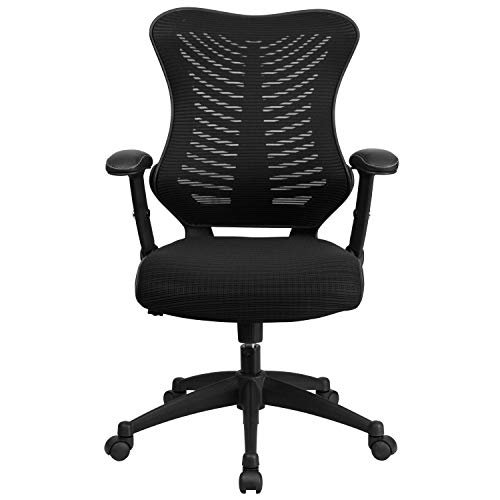Flash Furniture Bürostuhl, ergonomisch, mit Netz-Rückenunterstützung, hoher Rückenlehne, höhenverstellbarem Sitz und feststellbarem Kipphebel, schwarz, 64 x 65 x 109 cm