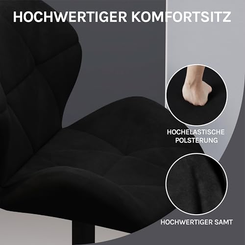 WOLTU® Barhocker BH139sz-2 2er Set Barstuhl Tresenhocker Bistrohocker Designer Hocker mit Rückenlehne, höhenverstellbar, drehbar, Samt Stahl, Schwarz