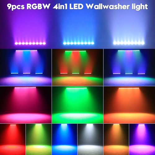 Fieryzeal LED Bar Wallwasher 9 x 6W LED RGBW Strahler Discolicht Partylicht Bühnenlicht Lichteffekte dmx Controller Musikgesteuert Strobe Beleuchtung mit Fernbedienung für DJ Party Outdoor, 1 Stück