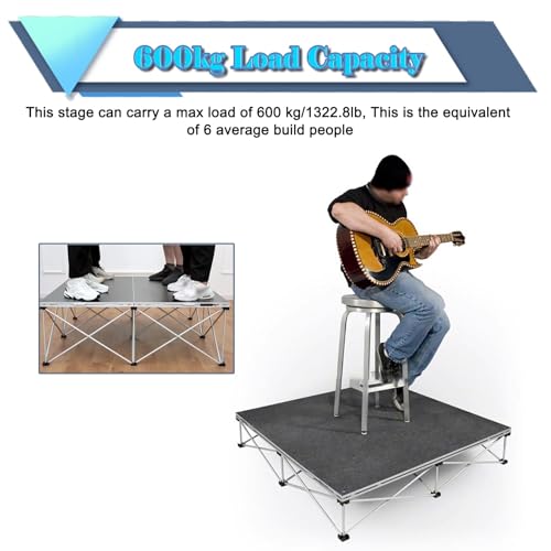 Tragbares Bühnenpodest tragbare Bühne Tragbares Bühnenpodest Für Veranstaltungsauftritte, 48 X 48 In Non-Slip Connectable Plattform Mit Hellgrauem Teppich, Einfache Montage Carry Drum Riser Plattform(