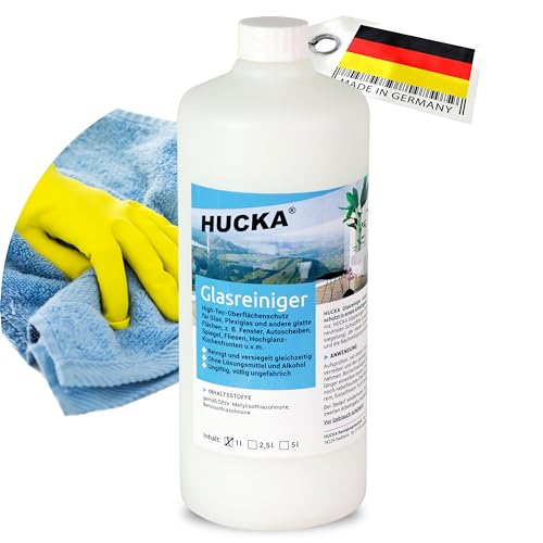 HUCKA Glasreiniger - Oberflächenschutz mit Abperleffekt (1000ml) + Fensterputzmittel, Glasveredlung für streifenfreie Reinigung