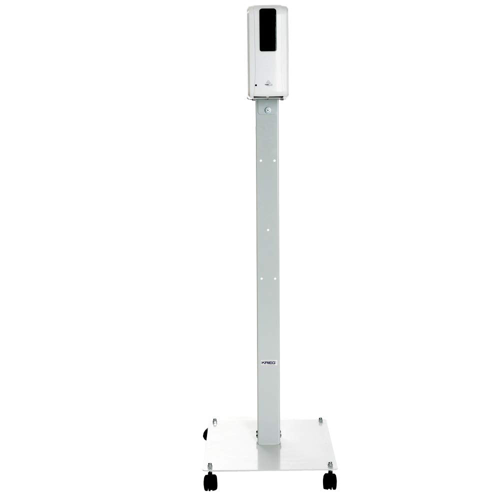 KRIEG Desinfektionssäule mit Sensor I Grau I Kontaktlos Hygienestation 1000 ml - 333 Sprühstöße I Desinfektionsstation freistehend, stabil, höhenverstellbar, automatisch I Hygienesäule Ready to go