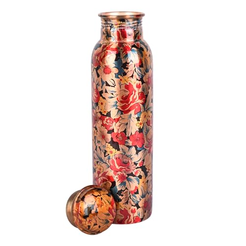 Zap Impex Travellers reines Kupfer Wasserflasche Graphic Design für ayurvedische Vorteile Wasserflasche Joint Free, 900 ml