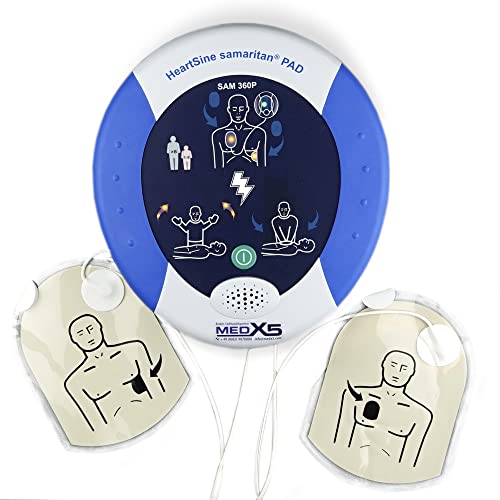 Erste Hilfe Defibrillator (AED) HeartSine SAM 360P, mit automatischer Schockauslösung für Laien und Profis, inkl. Acrylglaswandkasten mit Alarm