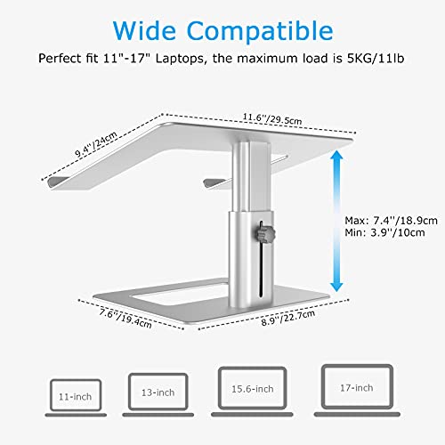 BoYata Laptopständer, Höhenverstellbarer Laptop Riser, Belüfteter Aluminium Notebookhalter für Schre
