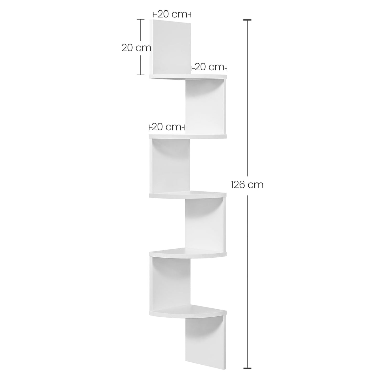 VASAGLE Eckregal, Wandregal 5 Ebenen, Schweberegal für Bücher, Bücherregal, Pflanzenregal für Schlafzimmer, Wohnzimmer, Badezimmer, Homeoffice, wolkenweiß