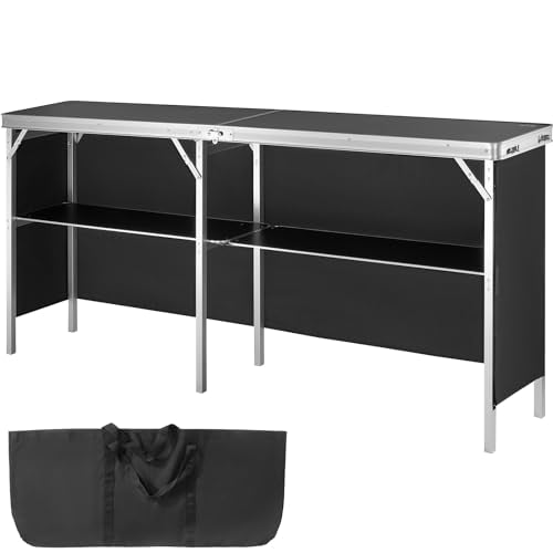 VEVOR Tragbare Messetheke Messetresen, 1980 x 385 x 880 m Messestand Ausstellungs-Thekenständer, Faltbarer Promotion-Bartisch Promotiontheke, Rezeptio mit Aufbewahrungsregal, Tragetasche, Schwarz