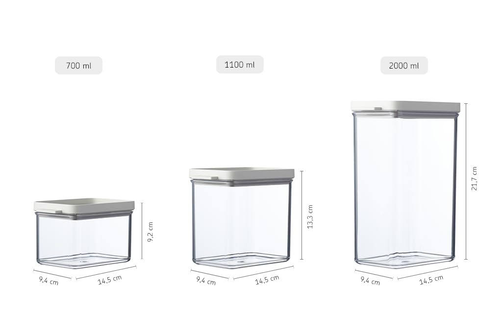 Mepal Vorratsdosen mit Deckel 3er-Set - Vorratsbehälter Luftdicht & Stapelbar - Küchenaufbewahrung & Organisation - Spülmaschinenfest - 700 ml, 1100 ml & 2000 ml - Nordic white