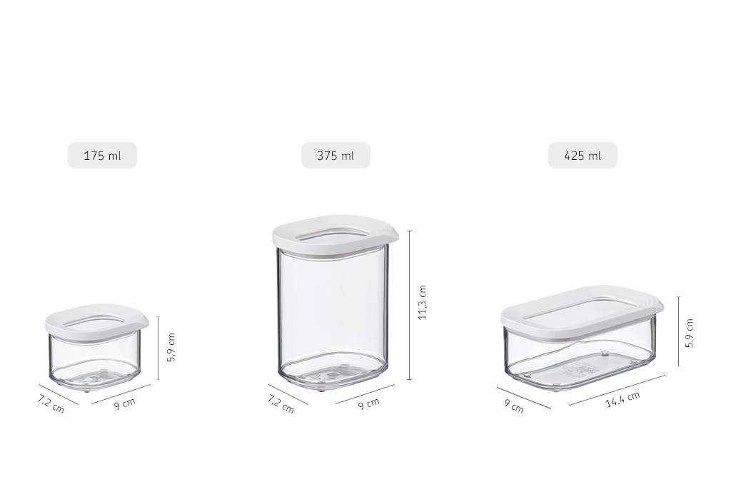Mepal Transparente Vorratsdosen mit Deckel - Lebensmittelbehälter Rechteckige - Küchenorganizer & Aufbewahrungsbox aus Kunststoff - Vorratsbehälter Luftdicht & Stapelbar - 425 ml - White