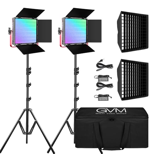 GVM 1200D RGB LED Videoleuchte mit Softbox, APP-Steuerung 3200K–5600K LED Videobeleuchtung, 360° Vol
