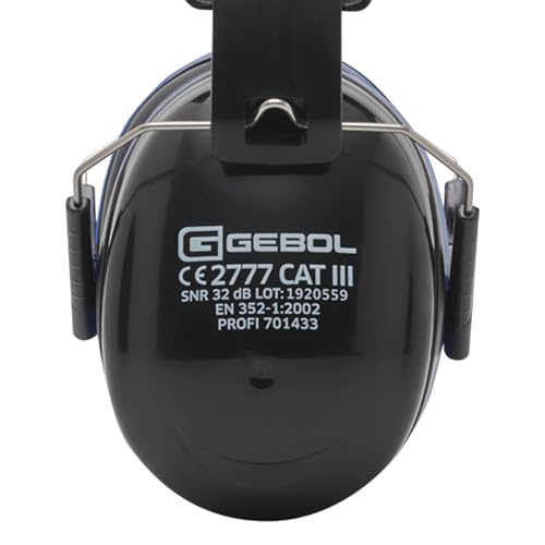 Gebol Kapselgehörschutz Profi | SNR-Wert 32 dB | extra breite, gepolsterte, längenverstellbare Bügel und weiche Kissen | für Damen und Herren | Größe universal | blau, schwarz | 1 Stück