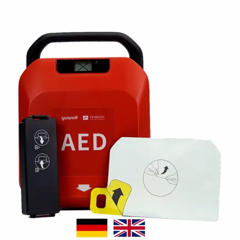 Erste Hilfe Defibrillator für Zuhause/Gewerbe für Laien und Profis mit automatischer Schockabgabe Primedic HeartSave YA, 8 Jahre Garantie des Herstellers, Sprache: DE/EN