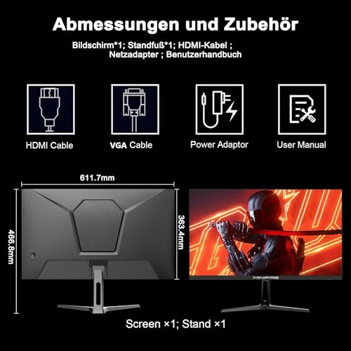 Minifire 22 Zoll Business Computer Monitor, Desktop Gaming Monitor, IPS, FHD 1080p,75 Hz, Adaptive-Sync, Eye Comfort, sRGB 110%, Ultra Thin Aperture, Tilt, VESA, HDMI, VGA, PC Bildschirm-Schwarz