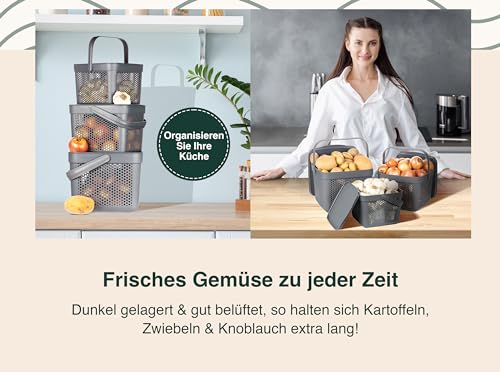 uandu Kartoffel Aufbewahrungsbox Küche, Zwiebeln, Knoblauch Aufbewahrung, Korb für Spielzeug, Wäschekorb, Regal Korb, Aufbewahrungskorb für Bad, Vorratskorb, Küchen Aufbewahrung & Organizer -Anthrazit