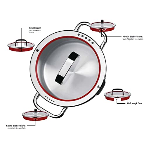 WMF Function 4 Topfset Induktion 4-teilig, Cromargan Edelstahl poliert, Glasdeckel mit 4 Abgießfunktionen, Induktionstöpfe, Innenskalierung