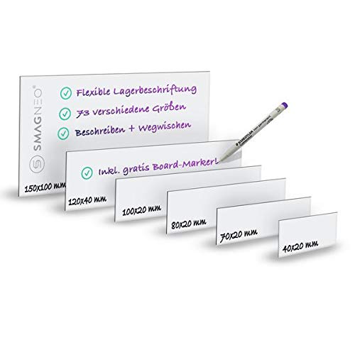 Magnetschild Magnetetiketten Magnetstreifen - Magnet Etikett inkl. Gratis Stift - für Lagerbeschriftung Kennzeichnung, Magnettafeln, Magnetband, Größe:60 x 20 mm, Menge:25 Stück