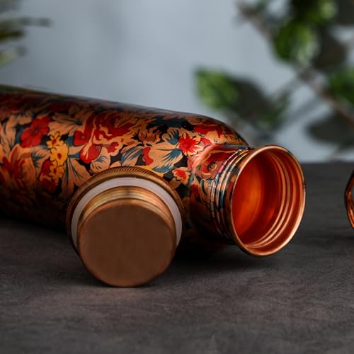 Zap Impex Travellers reines Kupfer Wasserflasche Graphic Design für ayurvedische Vorteile Wasserflasche Joint Free, 900 ml