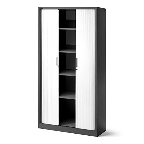 Jan Nowak Rollladenschrank Aktenschrank Büroschrank mit Rolltüren Metall Pulverbeschichtung 4 Einlegeböden 185 cm x 90 cm x 45 cm (Anthrazit-Weiß)